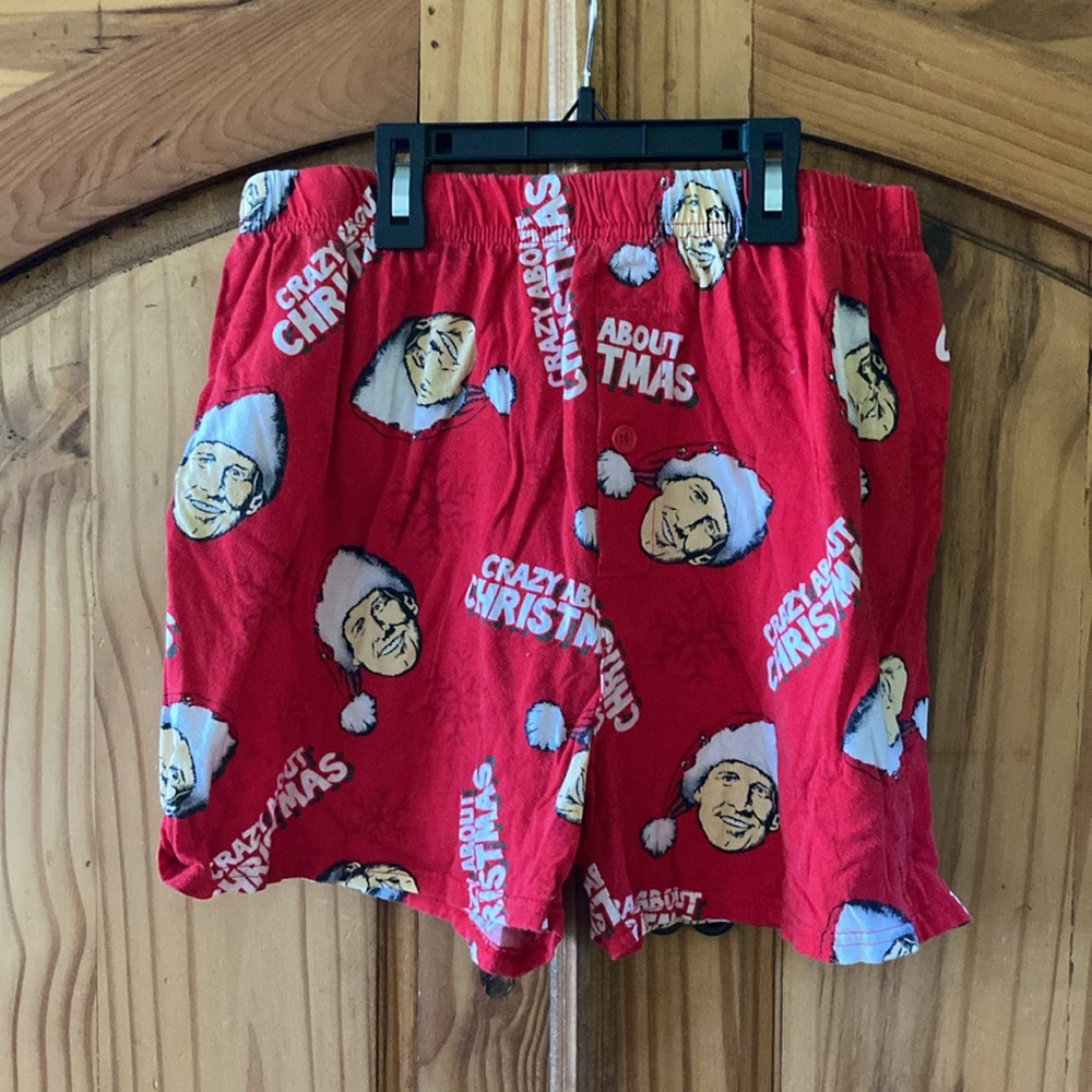 Men National Lampoon Christmas Vacation red pajama lounge shorts size L